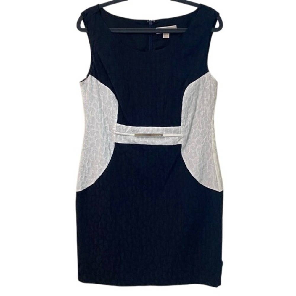 Michael Kors Womens Size 8 Crepe Sleeveless Sheath Dress Black Cream Color Block